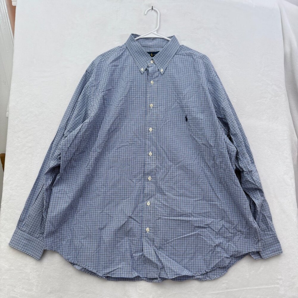 Ralph Lauren Shirt Mens 2XB Big Blue Plaid Business Casual Button Down